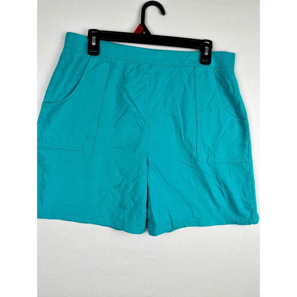 Bobbie Brooks Knit Shorts Womens L 12-14 Elastic Waist Cotton Turquoise Blue